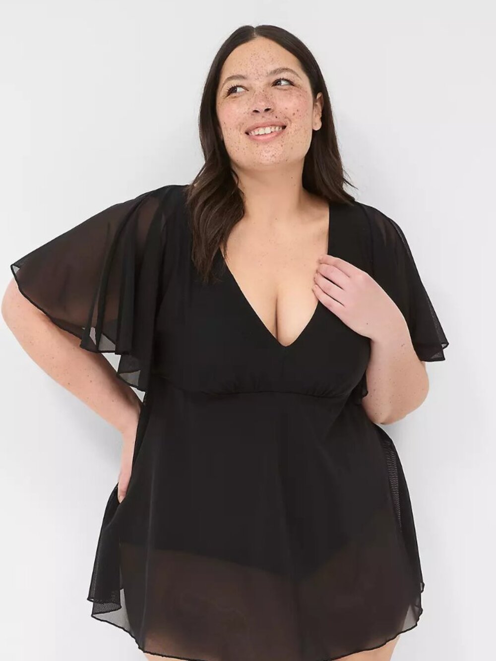 Lane Bryant Cacique Black Flutter Sleeve Swim Dress – Size 18 – Worn Once